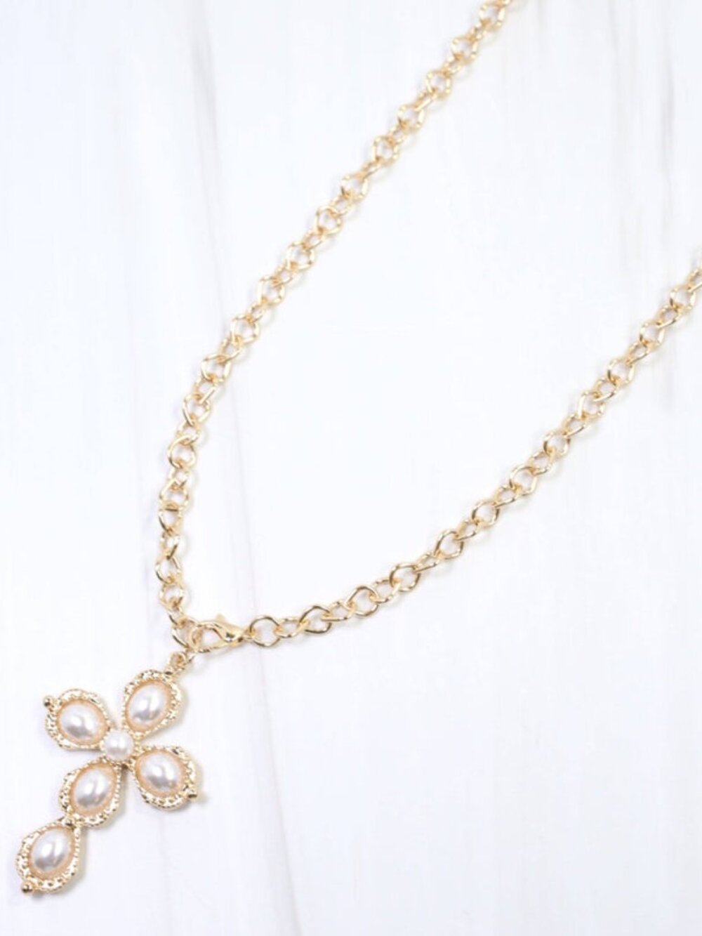 Caroline Hill Gold Pirie Pearl Cross Layered Necklace